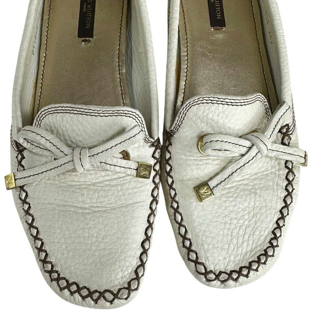 Louis Vuitton Gloria Shoes Flat Loafers Ivory US 6.5 EU 36.5 Leather Bow Logo - Picture 8 of 15